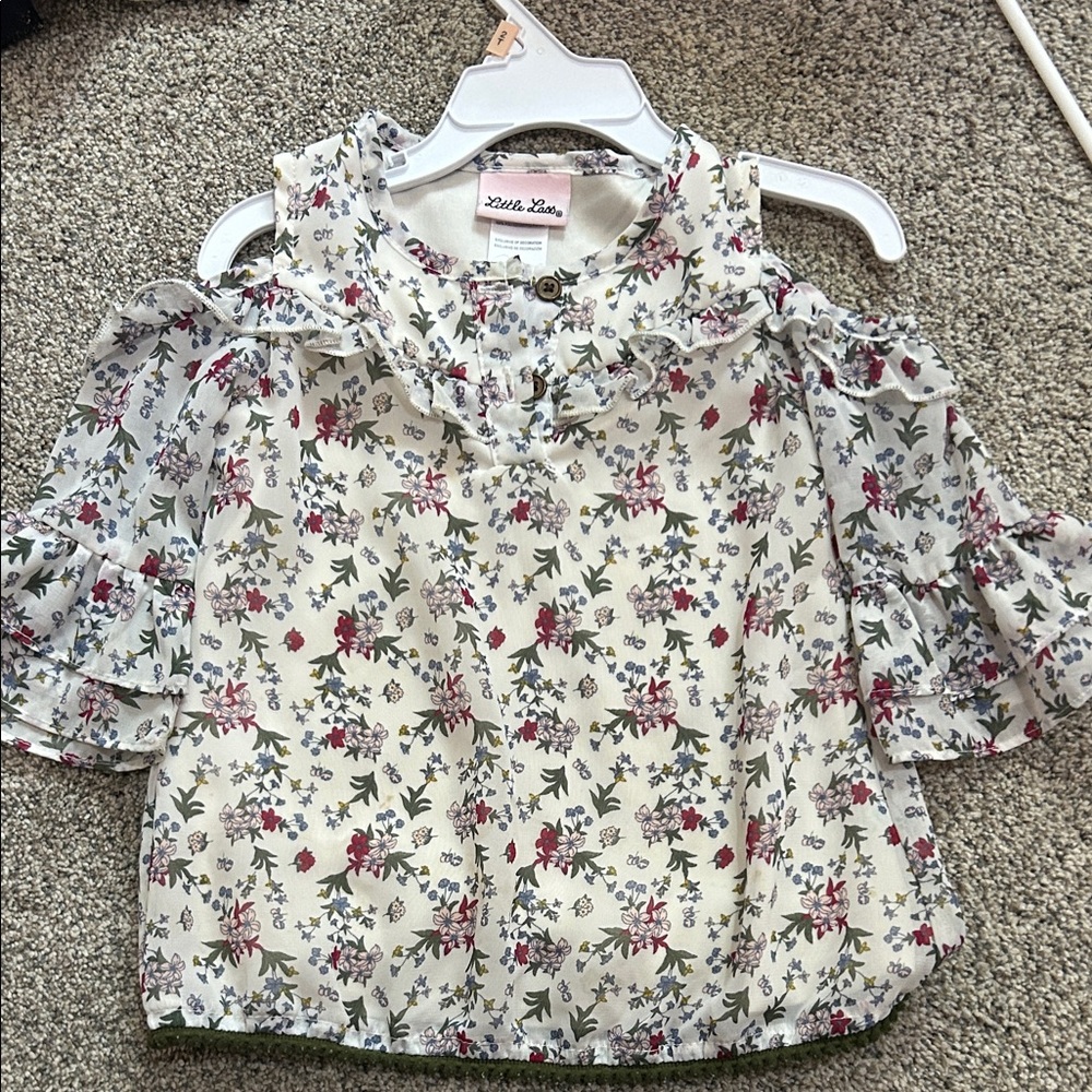Little Lass Floral Kids Top - Cream and Red